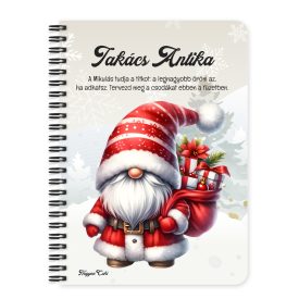   Személyre szabható - Puttonyos karácsonyi manó mintás A6-os füzet