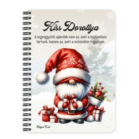   Személyre szabható -Karácsonyi manó sok-sok ajándékkal mintás A6-os füzet