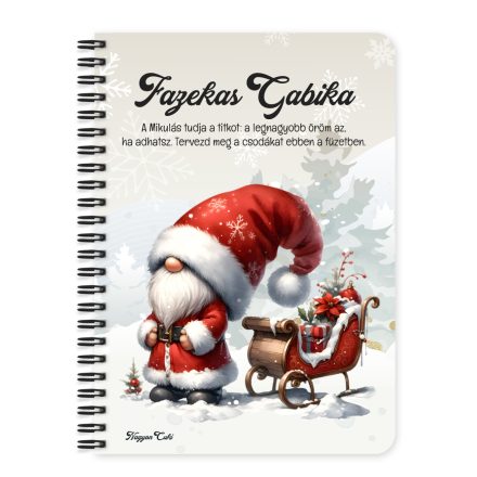 Személyre szabható - Karácsonyi manó és a szánkó mintás A6-os füzet