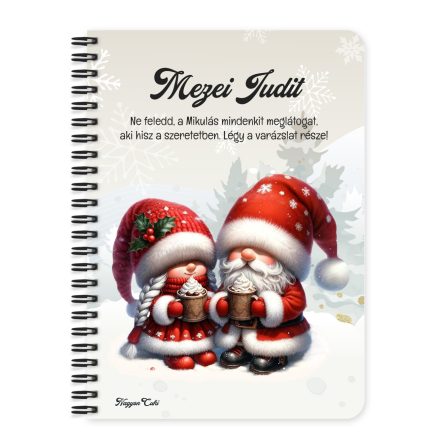 Személyre szabható - Forró csokis karácsonyi manók mintás A6-os füzet