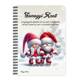   Személyre szabható - Korcsolyázó karácsonyi manók mintás A6-os füzet