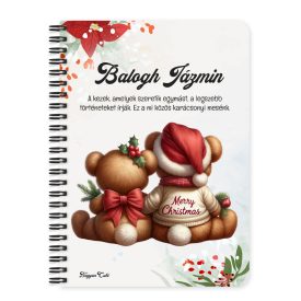   Személyre szabható - Karácsonyi Teddy maci - együtt (masni) mintás A6-os füzet