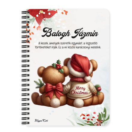 Személyre szabható - Karácsonyi Teddy maci - együtt (masni) mintás A6-os füzet