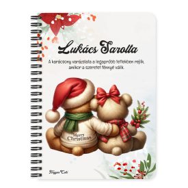   Személyre szabható - Karácsonyi Teddy maci - együtt (sál) mintás A6-os füzet