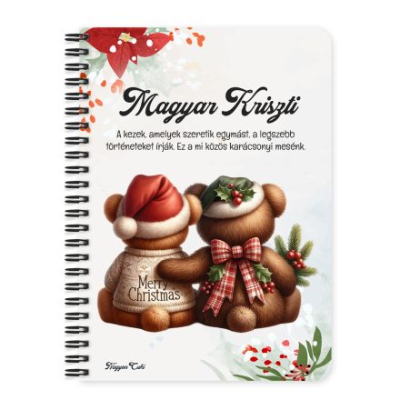Személyre szabható - Karácsonyi Teddy maci - együtt (kockás masni) mintás A6-os füzet