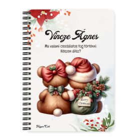   Személyre szabható - Karácsonyi Teddy maci - együtt (tábla) mintás A6-os füzet