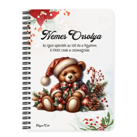 Személyre szabható - Karácsonyi Teddy maci (toboz) mintás A6-os füzet