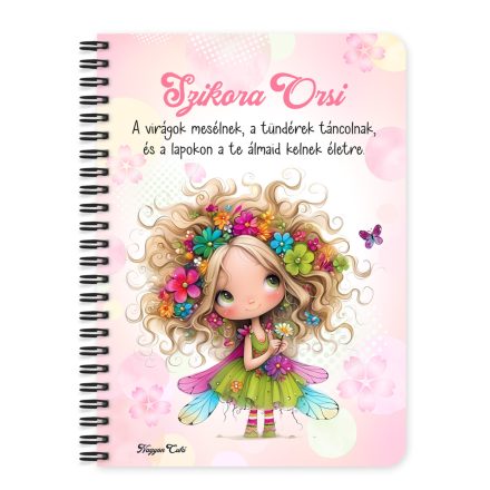 Személyre szabható - Bájos virág tündér pillangóval mintás A6-os füzet