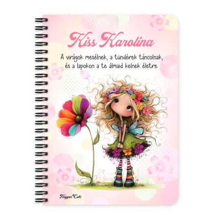 Személyre szabható - Nagyon édes virág tündér mintás A6-os füzet