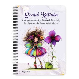   Személyre szabható - Bájos ibolya virágos tündér mintás A6-os füzet
