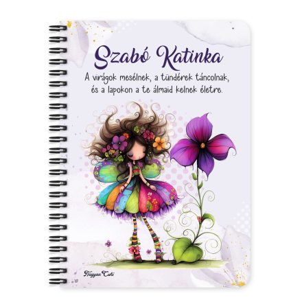 Személyre szabható - Bájos ibolya virágos tündér mintás füzet