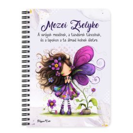   Személyre szabható - Cuki ibolya virágos tündér mintás A6-os füzet