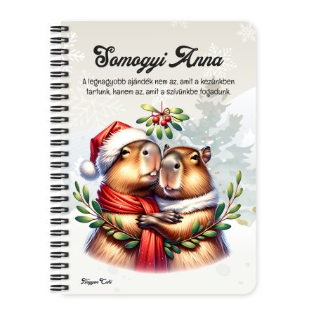 Személyre szabható - Cuki Karácsonyi capybara pár mintás A6-os füzet