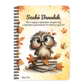   Személyre szabható - Cuki őszi szemüveges bagoly mintás A6-os füzet