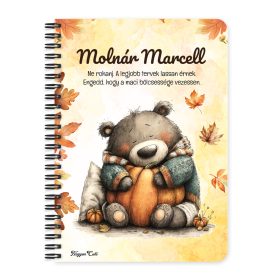   Személyre szabható - Cuki őszi szundi maci és a tök mintás A6-os füzet
