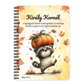   Személyre szabható - Cuki őszi mosómedve és a tök mintás A6-os füzet