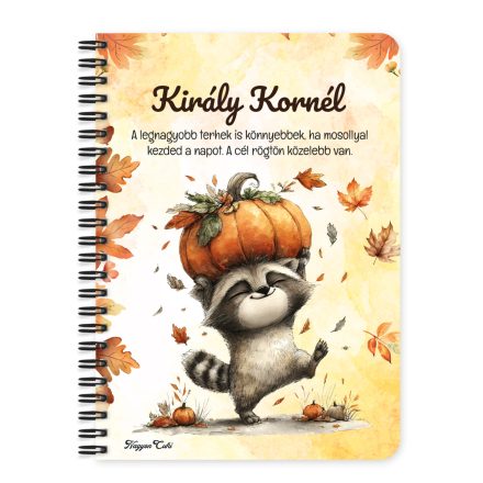 Személyre szabható - Cuki őszi mosómedve és a tök mintás A6-os füzet