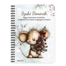   Személyre szabható - Cuki téli kisegér mintás A6-os füzet