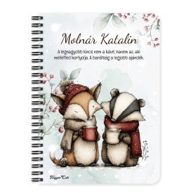   Személyre szabható - Cuki téli róka és borz mintás A6-os füzet