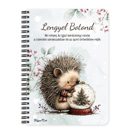 Személyre szabható - Cuki téli süni és a hógömb mintás A6-os füzet