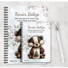 Személyre szabható - Cuki téli borz egy kávéval mintás A6-os füzet