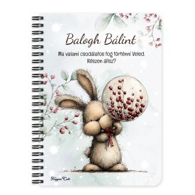   Személyre szabható - Cuki téli nyuszi gömbbel mintás A6-os füzet