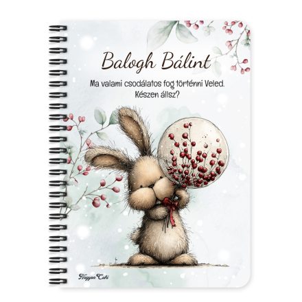 Személyre szabható - Cuki téli nyuszi gömbbel mintás A6-os füzet