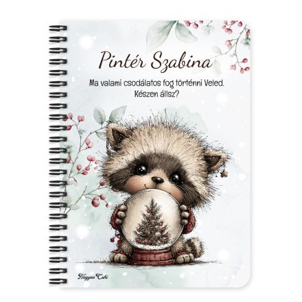 Személyre szabható - Cuki téli mosómaci hógömbbel mintás A6-os füzet