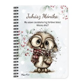   Személyre szabható - Cuki téli bagoly szemüvegben mintás A6-os füzet