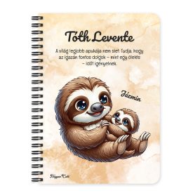   Személyre szabható - Cuki lajhár Apa és kicsi lajhárja mintás füzet