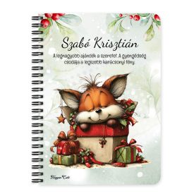   Személyre szabható - Cuki karácsonyi róka és az ajándékok mintás A6-os füzet