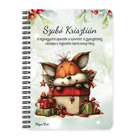 Személyre szabható - Cuki karácsonyi róka és az ajándékok mintás A6-os füzet