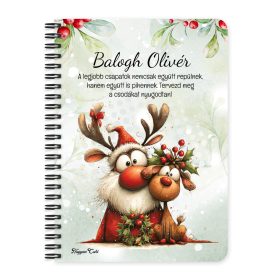   Személyre szabható - Cuki karácsonyi Mikulás és Rudolf mintás A6-os füzet