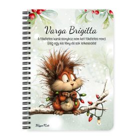   Személyre szabható - Cuki karácsonyi mókus és az égősor mintás A6-os füzet