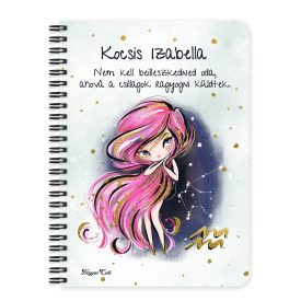   Személyre szabható - Rózsaszín hajú Csini Vízöntő lány mintás A6-os füzet