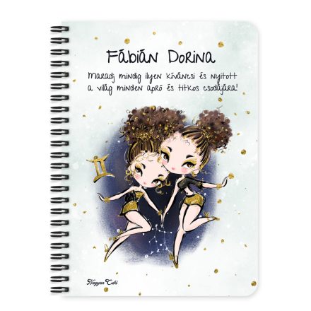 Személyre szabható - Barna hajú Csini Ikrek lány mintás füzet