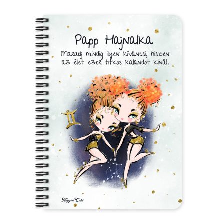 Személyre szabható - Vörös hajú Csini Ikrek lány mintás A6-os füzet