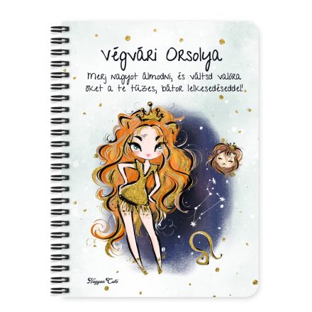 Személyre szabható - Vörös hajú Csini Oroszlán lány mintás A6-os füzet