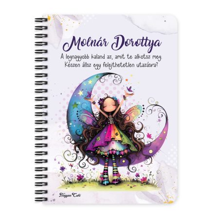 Személyre szabható - Aranyos lila virágos tündér és a hold mintás A6-os füzet