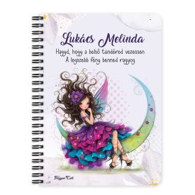   Személyre szabható - Szépséges lila virágos tündér és a hold mintás A6-os füzet