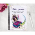 Személyre szabható - Szépséges lila virágos tündér és a hold mintás A6-os füzet