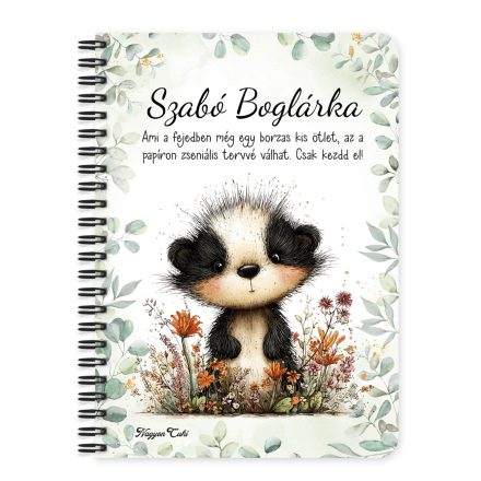Személyre szabható - Az éjszakák vándora, édes kis borz mintás A6-os füzet