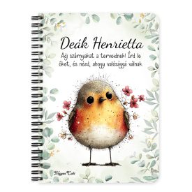   Személyre szabható - Cuki vörösbegy, a barátságos kertész mintás A6-os füzet