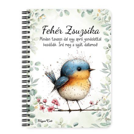 Személyre szabható - Aranyos kék cinege, a fürge akrobata mintás A6-os füzet