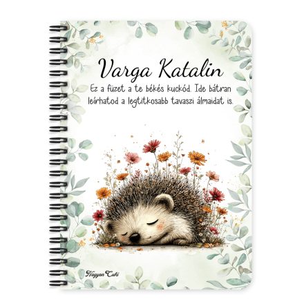 Személyre szabható - A kert kis álmodozója, cuki süni mintás A6-os füzet