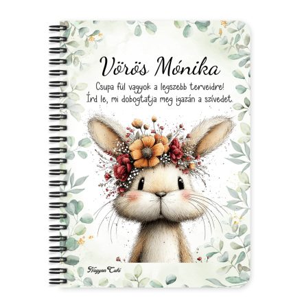 Személyre szabható - Tavasz hírnöke, a mezei nyuszi mintás A6-os füzet