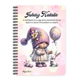   Személyre szabható - Lufis Húsvéti manólány nyuszival mintás füzet