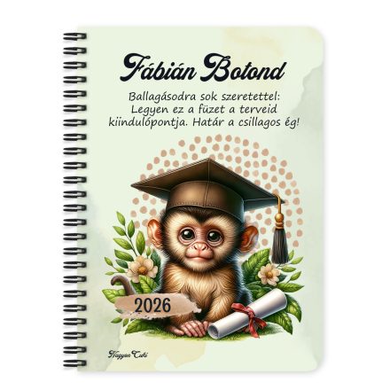 Személyre szabható - 2026 Ballagás - Majom mintás füzet
