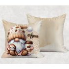 Névvel kérhető - Kávés manó cuki lajhárral mintás párna