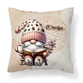 Névvel kérhető - Könyvmoly kávés manó mintás párna